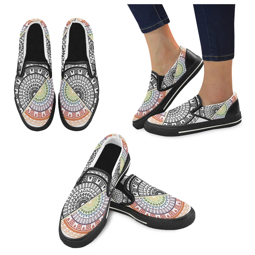 Women's Ying Yang Mandala Print Canvas Slip-on Shoes